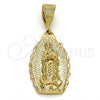 Oro Laminado Religious Pendant, Gold Filled Style Guadalupe Design, Diamond Cutting Finish, Golden Finish, 5.184.012