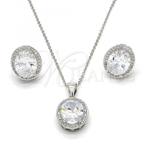 Sterling Silver Earring and Pendant Adult Set, with White Cubic Zirconia and White Micro Pave, Polished, Rhodium Finish, 10.174.0241