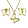 Oro Laminado Earring and Pendant Adult Set, Gold Filled Style Butterfly Design, with White Cubic Zirconia and White Micro Pave, Polished, Golden Finish, 10.284.0024.3