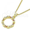 Oro Laminado Pendant Necklace, Gold Filled Style with Multicolor Micro Pave, Polished, Golden Finish, 04.156.0335.3.20