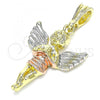 Oro Laminado Religious Pendant, Gold Filled Style Angel Design, Polished, Tricolor, 05.380.0065