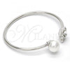 Rhodium Plated Individual Bangle, Butterfly Design, with Crystal Swarovski Crystals and Ivory Pearl, Polished, Rhodium Finish, 07.239.0005.1 (03 MM Thickness, One size fits all)