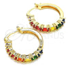 Oro Laminado Small Hoop, Gold Filled Style with Multicolor Cubic Zirconia, Polished, Golden Finish, 02.210.0283.4.25