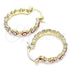 Oro Laminado Small Hoop, Gold Filled Style Evil Eye Design, with White Crystal, Red Enamel Finish, Golden Finish, 02.213.0223.25