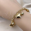 Oro Laminado Charm Bracelet, Gold Filled Style Heart and Ball Design, Polished, Golden Finish, 03.331.0255.08