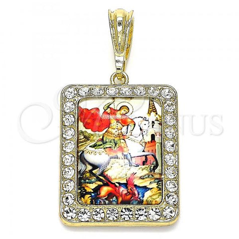Oro Laminado Religious Pendant, Gold Filled Style with White Crystal, Polished, Golden Finish, 05.380.0117