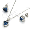 Sterling Silver Necklace and Earring, Heart Design, with Tanzanite and White Cubic Zirconia, Polished, Rhodium Finish, 10.186.0031