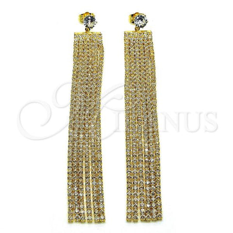 Oro Laminado Long Earring, Gold Filled Style with White Crystal and White Cubic Zirconia, Polished, Golden Finish, 02.268.0105