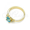 Oro Laminado Multi Stone Ring, Gold Filled Style with Blue Topaz and White Cubic Zirconia, Polished, Golden Finish, 01.284.0046.1.09
