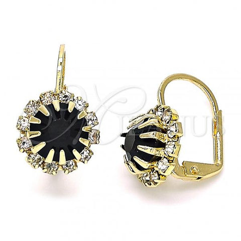 Oro Laminado Leverback Earring, Gold Filled Style Flower Design, with Black and White Cubic Zirconia, Polished, Golden Finish, 5.125.005