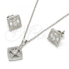 Sterling Silver Earring and Pendant Adult Set, with White Micro Pave and White Cubic Zirconia, Polished, Rhodium Finish, 10.174.0213