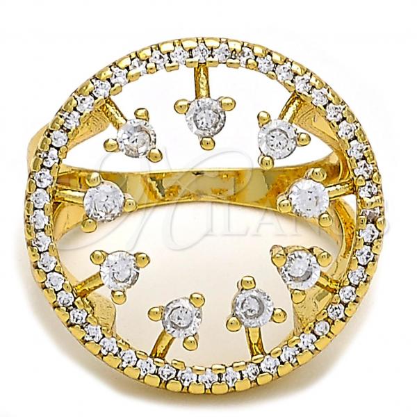 Oro Laminado Multi Stone Ring, Gold Filled Style with White Cubic Zirconia and White Crystal, Polished, Golden Finish, 01.118.0053.07 (Size 7)