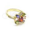 Oro Laminado Multi Stone Ring, Gold Filled Style with Multicolor Cubic Zirconia and White Micro Pave, Polished, Golden Finish, 01.210.0142.08