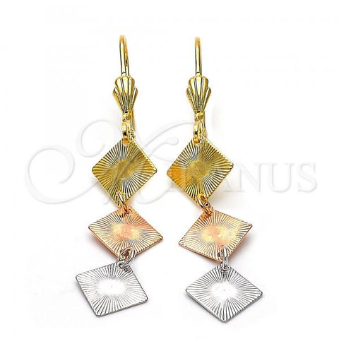 Oro Laminado Long Earring, Gold Filled Style Diamond Cutting Finish, Tricolor, 02.63.2161