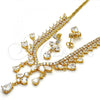 Oro Laminado Necklace and Earring, Gold Filled Style Teardrop Design, with White Cubic Zirconia, Polished, Golden Finish, 06.221.0005