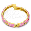 Oro Laminado Individual Bangle, Gold Filled Style Elephant and Flower Design, Pink Enamel Finish, Golden Finish, 07.246.0010.5.04 (08 MM Thickness, Size 5 - 2.50 Diameter)