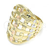 Oro Laminado Elegant Ring, Gold Filled Style Diamond Cutting Finish, Tricolor, 01.233.0011.1.07 (Size 7)