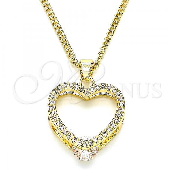 Oro Laminado Pendant Necklace, Gold Filled Style Heart Design, with White Micro Pave, Polished, Golden Finish, 04.94.0037.20