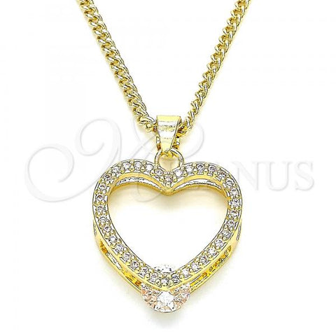 Oro Laminado Pendant Necklace, Gold Filled Style Heart Design, with White Micro Pave, Polished, Golden Finish, 04.94.0037.20