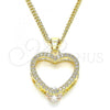 Oro Laminado Pendant Necklace, Gold Filled Style Heart Design, with White Micro Pave, Polished, Golden Finish, 04.94.0037.20