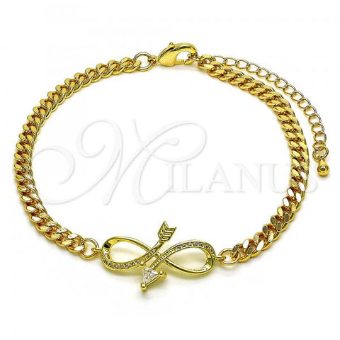 Oro Laminado Fancy Bracelet, Gold Filled Style Infinite Design, with White Cubic Zirconia and White Micro Pave, Polished, Golden Finish, 03.341.0171.08