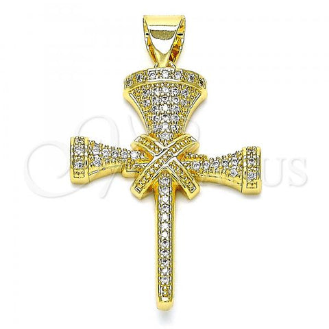 Oro Laminado Fancy Pendant, Gold Filled Style Cross Design, with White Micro Pave, Polished, Golden Finish, 05.342.0011
