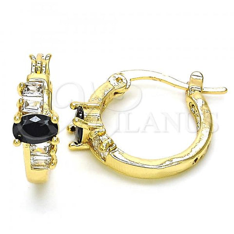Oro Laminado Small Hoop, Gold Filled Style with Black and White Cubic Zirconia, Polished, Golden Finish, 02.210.0303.3.15
