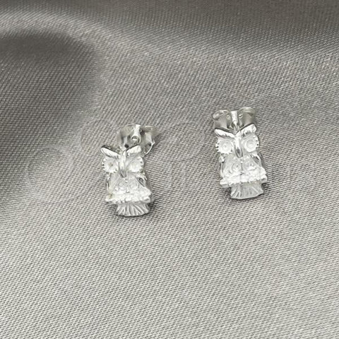 Sterling Silver Stud Earring, Owl Design, Polished, Silver Finish, 02.407.0009