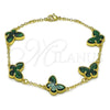 Oro Laminado Fancy Bracelet, Gold Filled Style Butterfly and Rolo Design, with Green Opal, Polished, Golden Finish, 03.313.0042.3.08