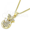 Oro Laminado Pendant Necklace, Gold Filled Style Dragon-Fly and Heart Design, with White Micro Pave, Polished, Golden Finish, 04.156.0330.20