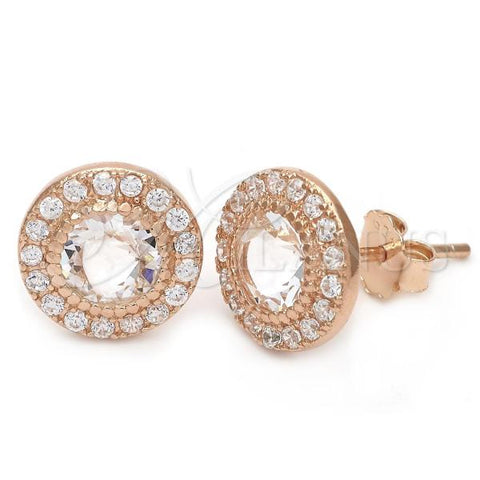 Sterling Silver Stud Earring, with White Swarovski Crystals, Polished, Rose Gold Finish, 02.174.0039.1