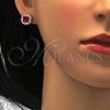 Sterling Silver Earring and Pendant Adult Set, with Garnet and White Cubic Zirconia, Polished, Rhodium Finish, 10.286.0026