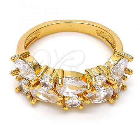 Oro Laminado Multi Stone Ring, Gold Filled Style Teardrop Design, with White Cubic Zirconia, Polished, Golden Finish, 01.210.0004.09 (Size 9)