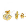 Oro Laminado Stud Earring, Gold Filled Style Evil Eye Design, with White Micro Pave, Polished, Golden Finish, 02.213.0296