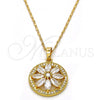 Oro Laminado Pendant Necklace, Gold Filled Style Flower Design, with White Cubic Zirconia, Polished, Golden Finish, 04.236.0001.18