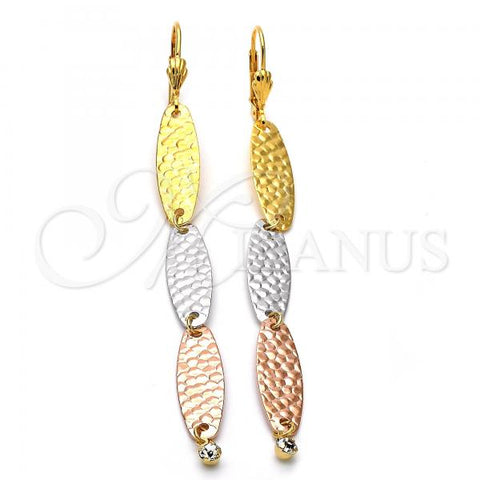 Oro Laminado Long Earring, Gold Filled Style with White Cubic Zirconia, Diamond Cutting Finish, Tricolor, 5.070.009