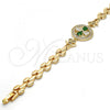 Oro Laminado Fancy Bracelet, Gold Filled Style Flower Design, with Green and White Cubic Zirconia, Polished, Golden Finish, 03.210.0044.1.08
