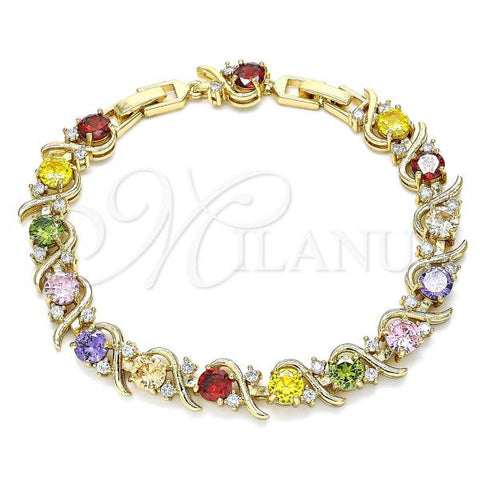 Oro Laminado Tennis Bracelet, Gold Filled Style with Multicolor Cubic Zirconia, Polished, Golden Finish, 03.283.0015.1.08