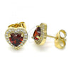 Oro Laminado Stud Earring, Gold Filled Style Heart Design, with Garnet Cubic Zirconia and White Micro Pave, Polished, Golden Finish, 02.210.0476.1