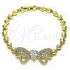 Oro Laminado Fancy Bracelet, Gold Filled Style Bow Design, with White Cubic Zirconia and White Micro Pave, Polished, Golden Finish, 03.283.0383.07