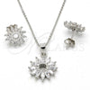Sterling Silver Earring and Pendant Adult Set, Flower Design, with White Cubic Zirconia and White Crystal, Polished, Rhodium Finish, 10.174.0274