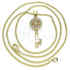 Oro Laminado Pendant Necklace, Gold Filled Style key and Flower Design, with White Micro Pave, Polished, Golden Finish, 04.344.0006.20