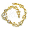 Oro Laminado Fancy Bracelet, Gold Filled Style Flower Design, with White Cubic Zirconia, Polished, Golden Finish, 03.205.0035.07