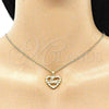 Oro Laminado Pendant Necklace, Gold Filled Style Heart and Love Design, with White Micro Pave, Polished, Golden Finish, 04.156.0376.20