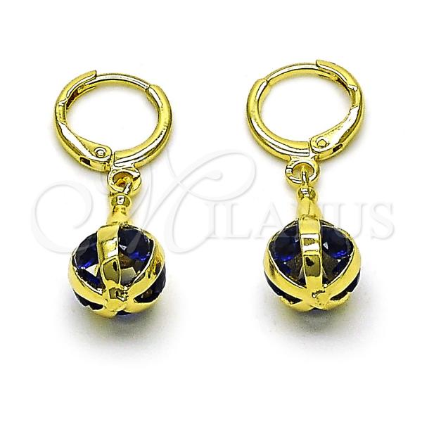 Oro Laminado Dangle Earring, Gold Filled Style Ball Design, with Sapphire Blue Cubic Zirconia, Polished, Golden Finish, 02.357.0074.2