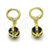 Oro Laminado Dangle Earring, Gold Filled Style Ball Design, with Sapphire Blue Cubic Zirconia, Polished, Golden Finish, 02.357.0074.2