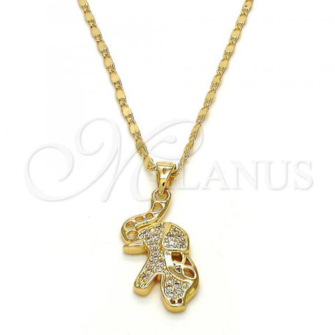 Oro Laminado Pendant Necklace, Gold Filled Style Elephant Design, with White Micro Pave, Polished, Golden Finish, 04.233.0017.18