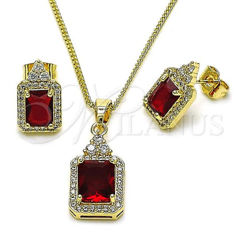 Oro Laminado Earring and Pendant Adult Set, Gold Filled Style Cluster Design, with Garnet and White Cubic Zirconia, Polished, Golden Finish, 10.97.0002