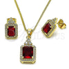 Oro Laminado Earring and Pendant Adult Set, Gold Filled Style Cluster Design, with Garnet and White Cubic Zirconia, Polished, Golden Finish, 10.97.0002