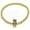 Oro Laminado Fancy Bracelet, Gold Filled Style Expandable Bead and Teddy Bear Design, with Multicolor Micro Pave, Polished, Golden Finish, 03.299.0110.1.07